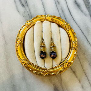 Dainty Beaded‎ Earrings Purple and Tan Dangle Drop Lightweight